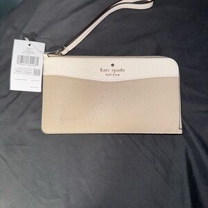 Kate Spade Two-Tone Wristlet in Cream and Tan